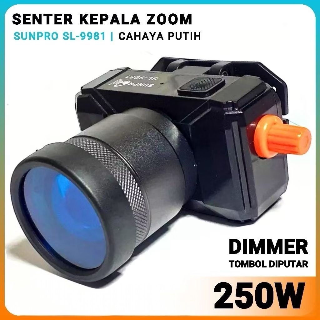 sunpro sl-9981 senter kepala zoom 250watt tahan hingga 50jam