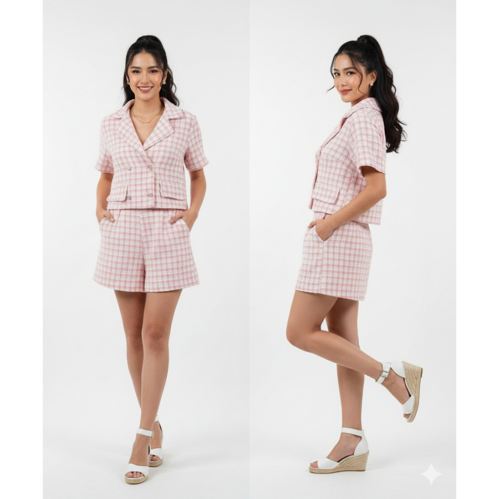 TWEED ala "Chanel" One set | crop top blazer | skort | skirt | pink [Vyloved Preloved] Premium