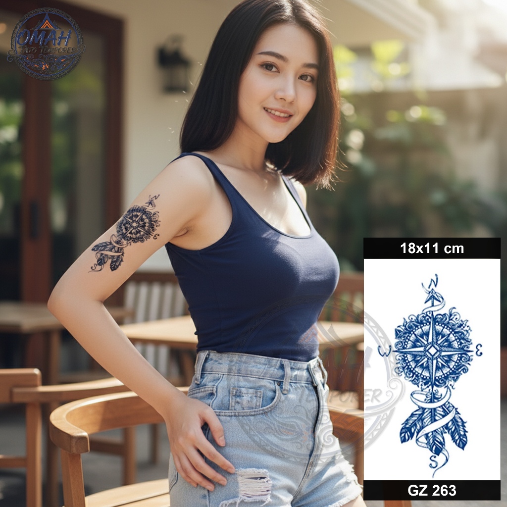 Omah Tato Temporer Tatto Temporary Semi Permanen Fruit Ink Kompas Bulu GZ 263 Tahan Lama 1 Bulan