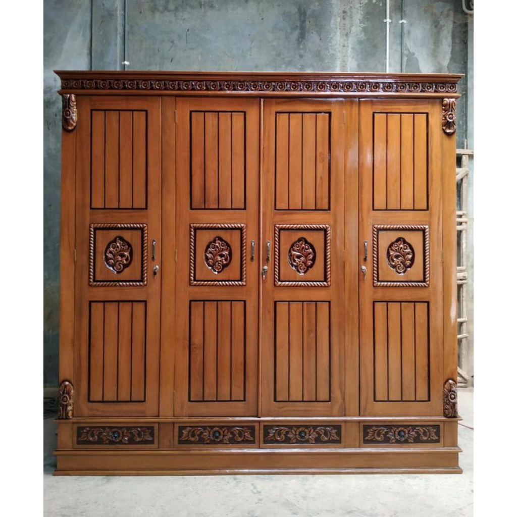 lemari pakaian/lemari pakaian jati Jepara/lemari pakaian 4 pintu minimalis klasik/lemari pakaian kay