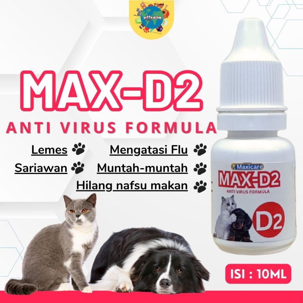 Max-D2 Obat Kucing Flu Virus Bakteri Lemes Muntah