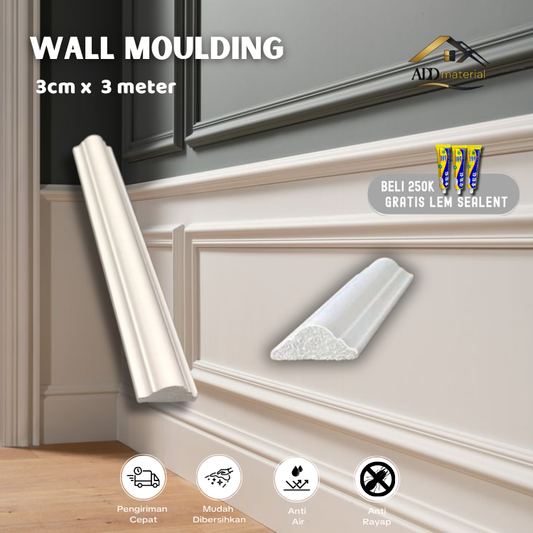 ADD - 3 Meter x 3CM Wall Moulding List Plafon PVC Premium /Lis Molding Dekorasi Dinding Plavon Rumah
