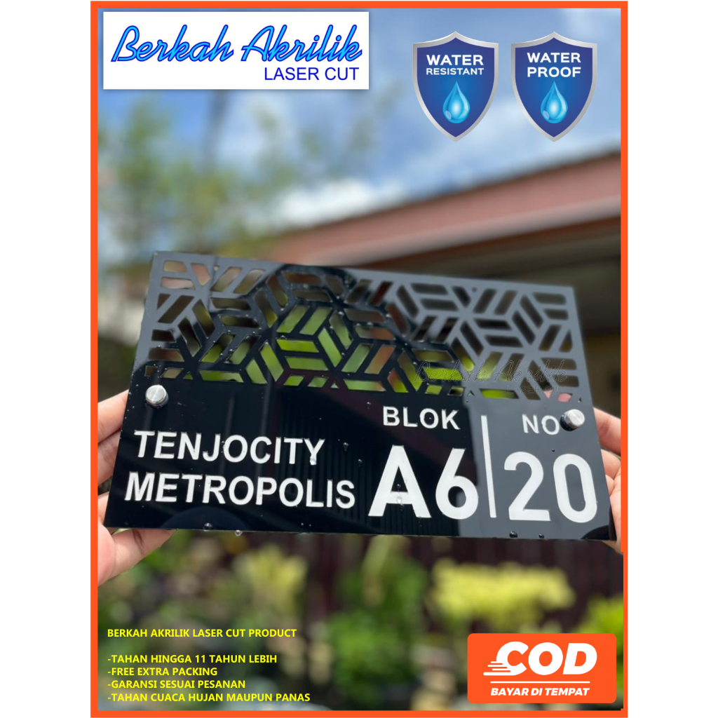 nomor rumah akrilik type aesthetic minimalis modern laser cutting + pen stainless water proof