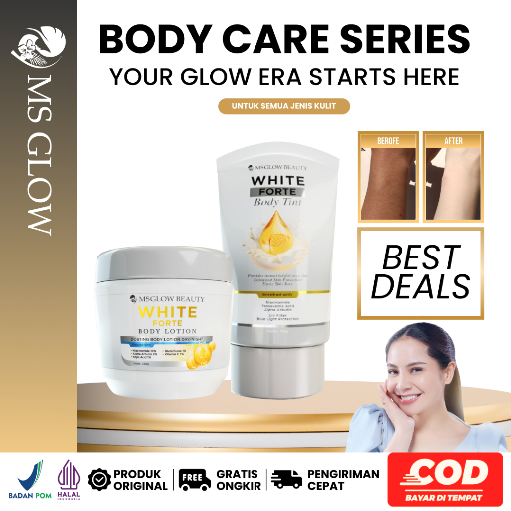MS GLOW WHITE FORTE BODY LOTION DAN BODY TINT PENCERAH KULIT TONE UP MELEMBABKAN GRATIS ONGKIR COD