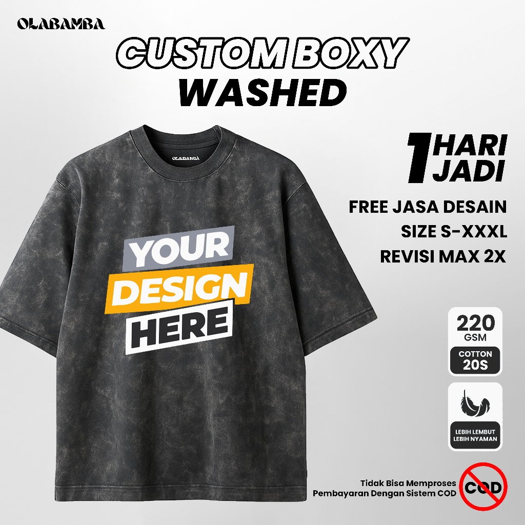 OLBB - Kaos Oversize Boxy Washed Sablon Custom Bebas Desain Sablon Rapi | Oversize Custom OLBB