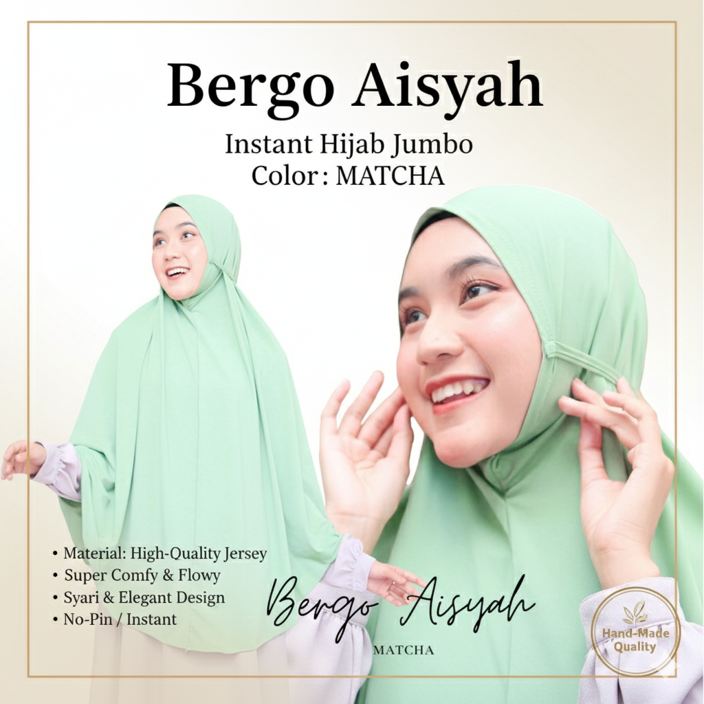 JILBAB HIJAB INSTANT TALI JUMBO - BERGO JERSEY PREMIUM SYARI - AISYAH TALI SLUP