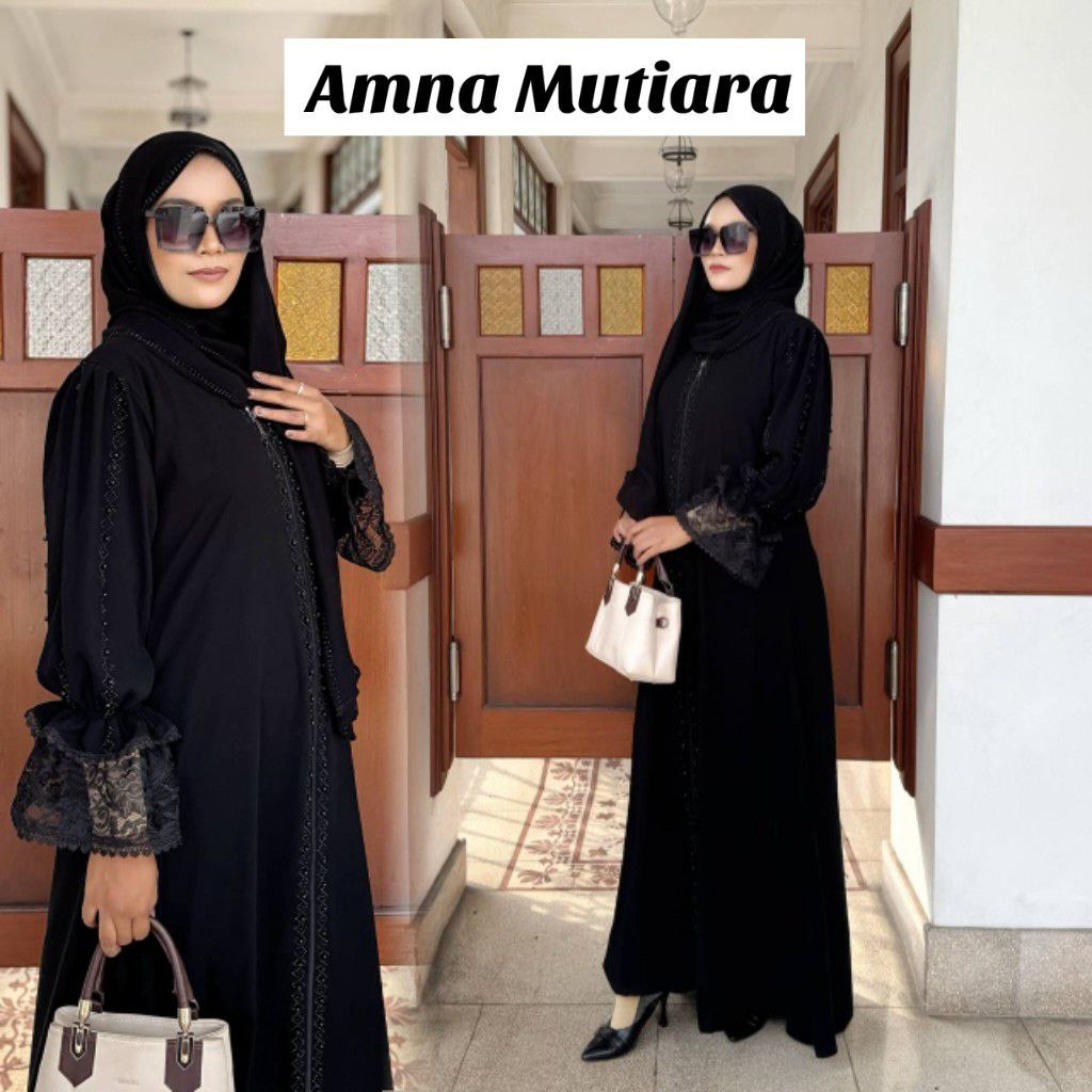 Abaya Amna Mutiara Hitam Gamis Jettblack S-XL