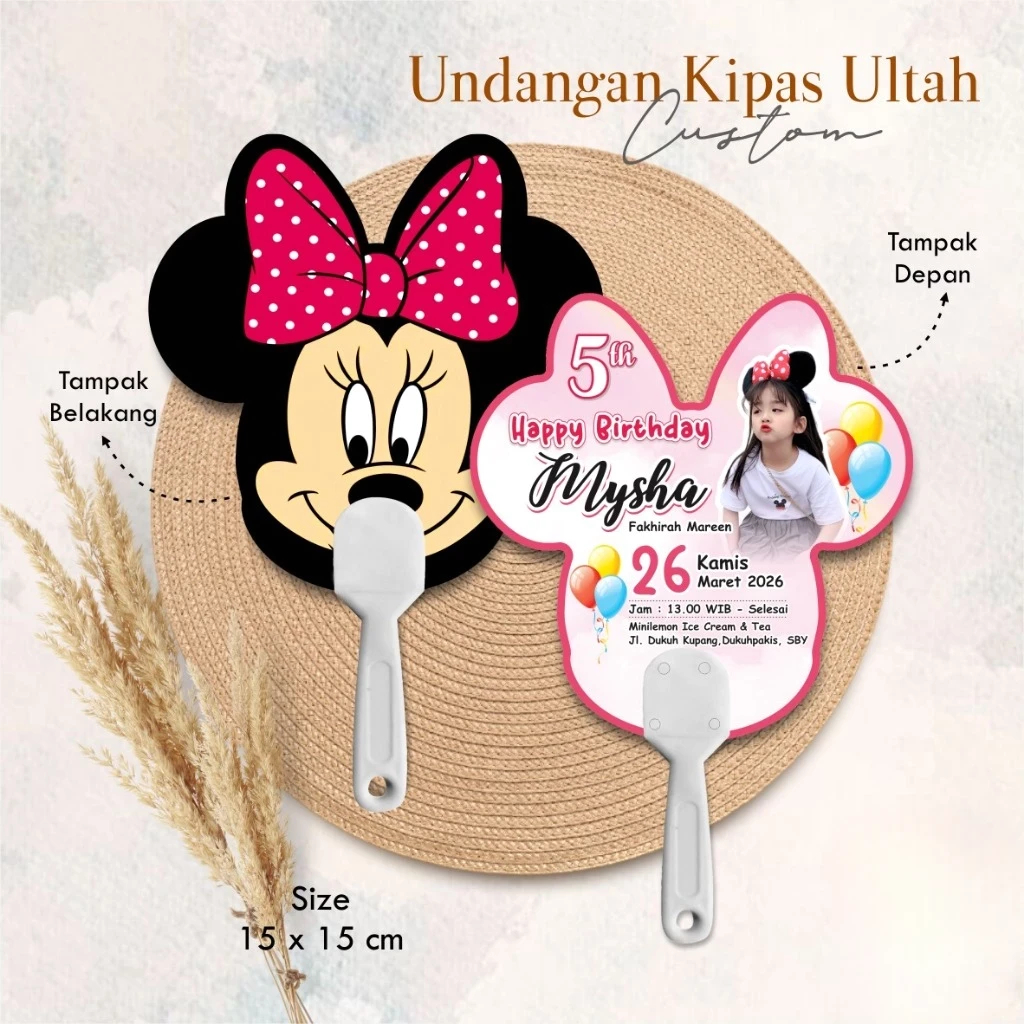 UNDANGAN ULANG TAHUN ANAK AESTHETIC -UNDANGAN KIPAS CUSTOM UNIK -UNDANGAN KIPAS ULTAH ANAK