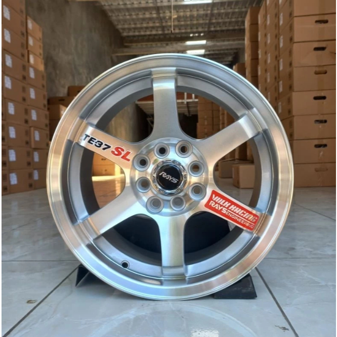 (HARGA 1 PCS)TE37 SL R16 H4 dbl vcd 100/114 Lbr 7 ET 35 Wrn silver polish