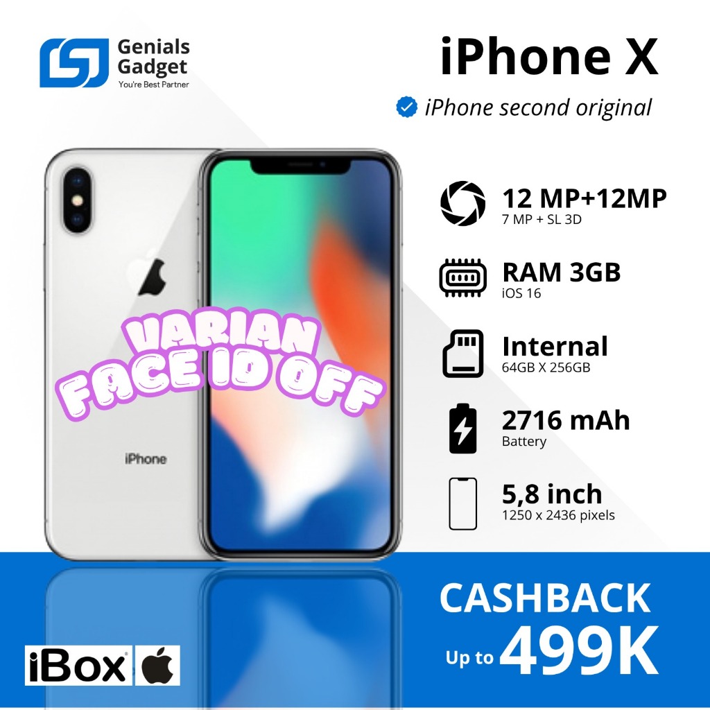 GG - Apple iPhone X 64gb 256gb Garansi Fulllset Resmi - FACE ID OFF - Fullset Inter FACE ID OFF