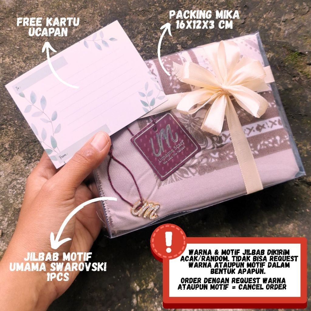 Hampers Jilbab Segiempat Motif Voal Umama Souvenir Kerudung Oleh-oleh Haji Umroh Free Kartu Ucapan