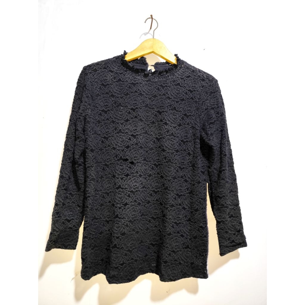 crocodile  - atasan baju blouse kemeja wanita lengan panjang brukat hitam