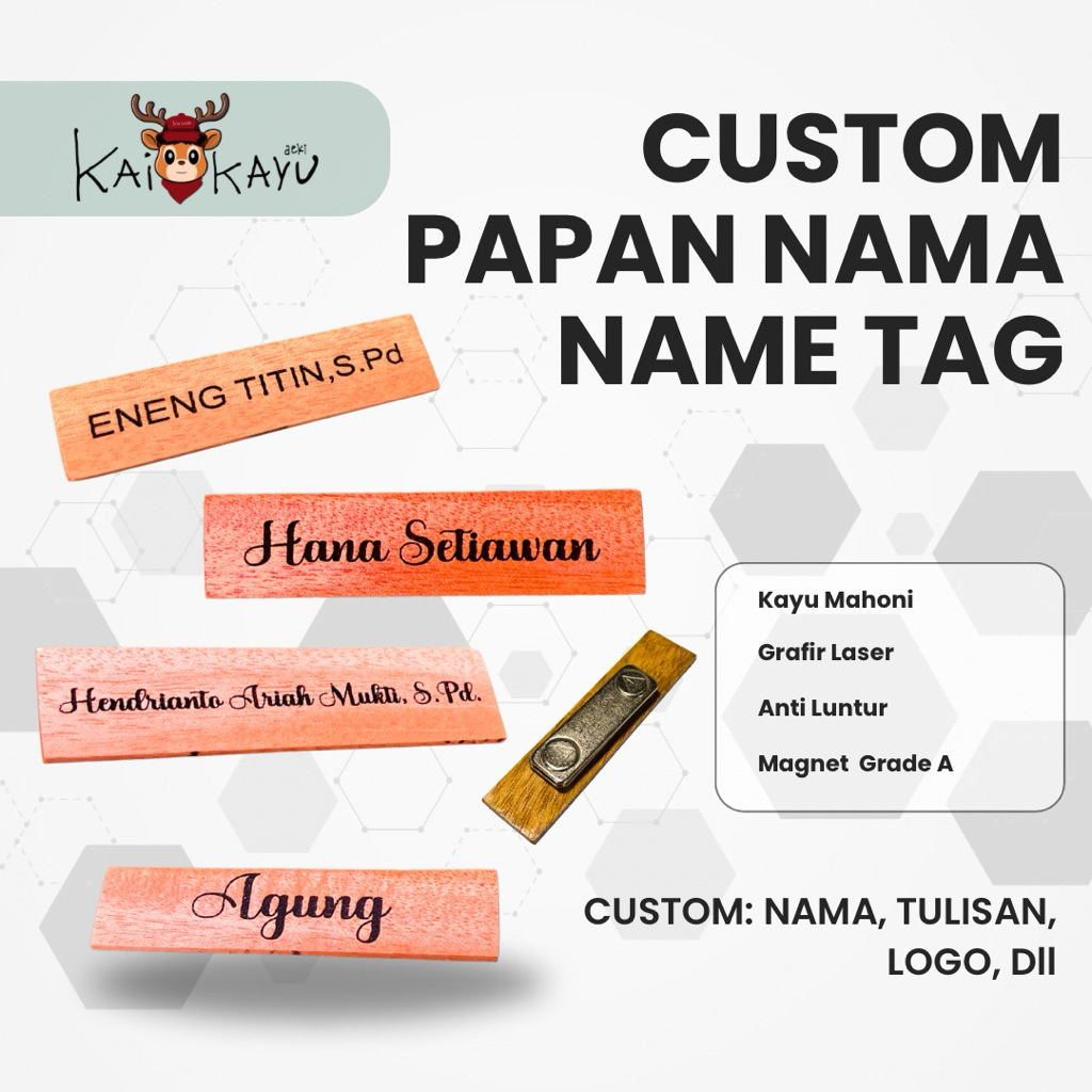 Name Tag Kayu Papan Nama Dada Magnet