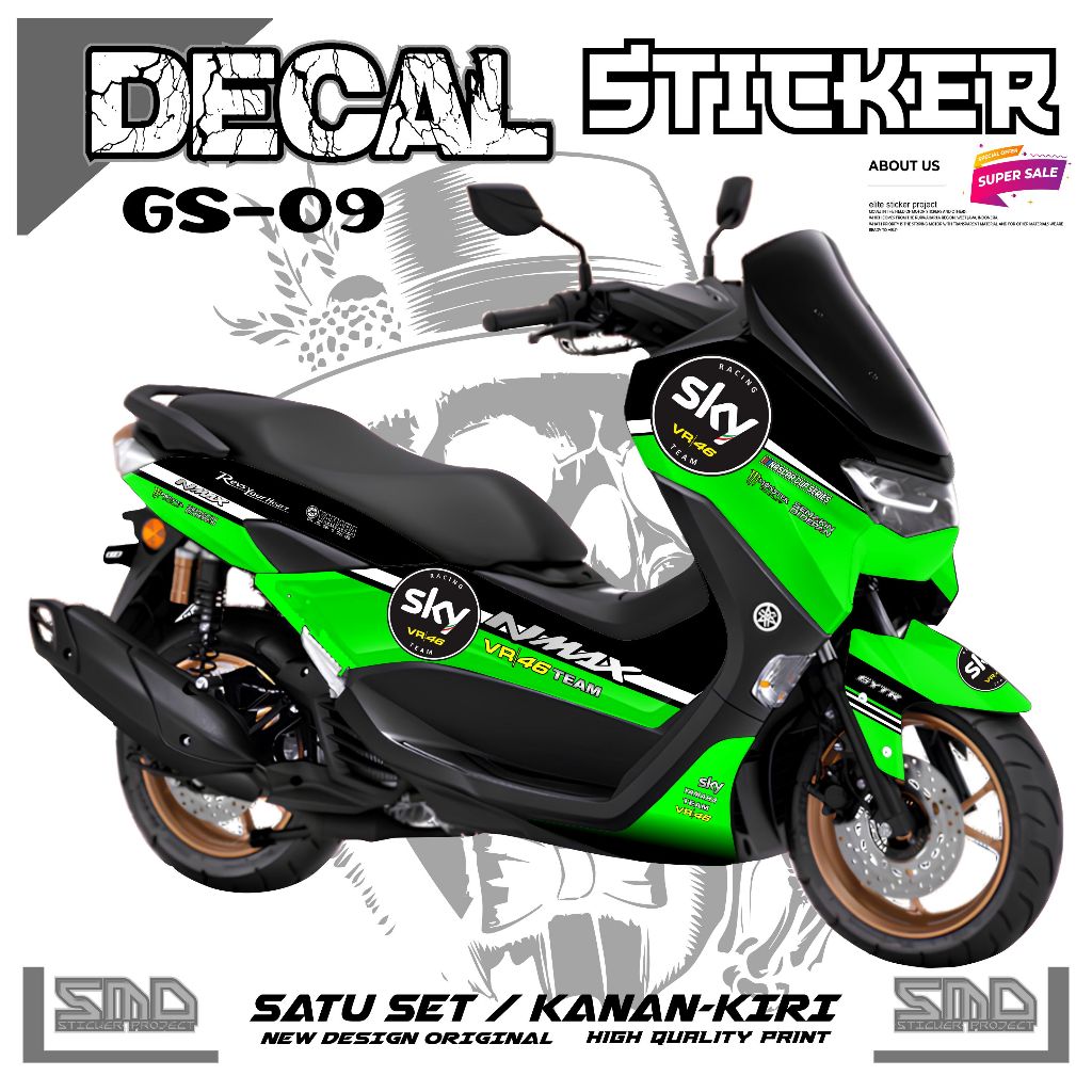 STICKER STRIPING DECAL FULL BODY YAMAHA NMAX NEW LED SIMPEL MOTIF SKY46 MURAH TAHAN LAMA GS03