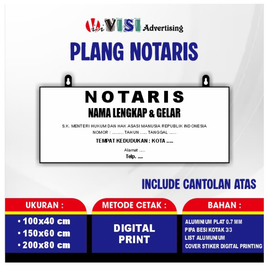 PLANG NOTARIS/PAPAN NAMA NOTARIS UNTUK KANTOR NOTARIS