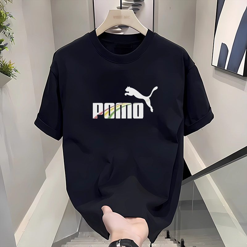 COD Kaos Putih Pria Desain Puma "POMO" dengan Logo Harimau dan Warna Pelangi Kreatif