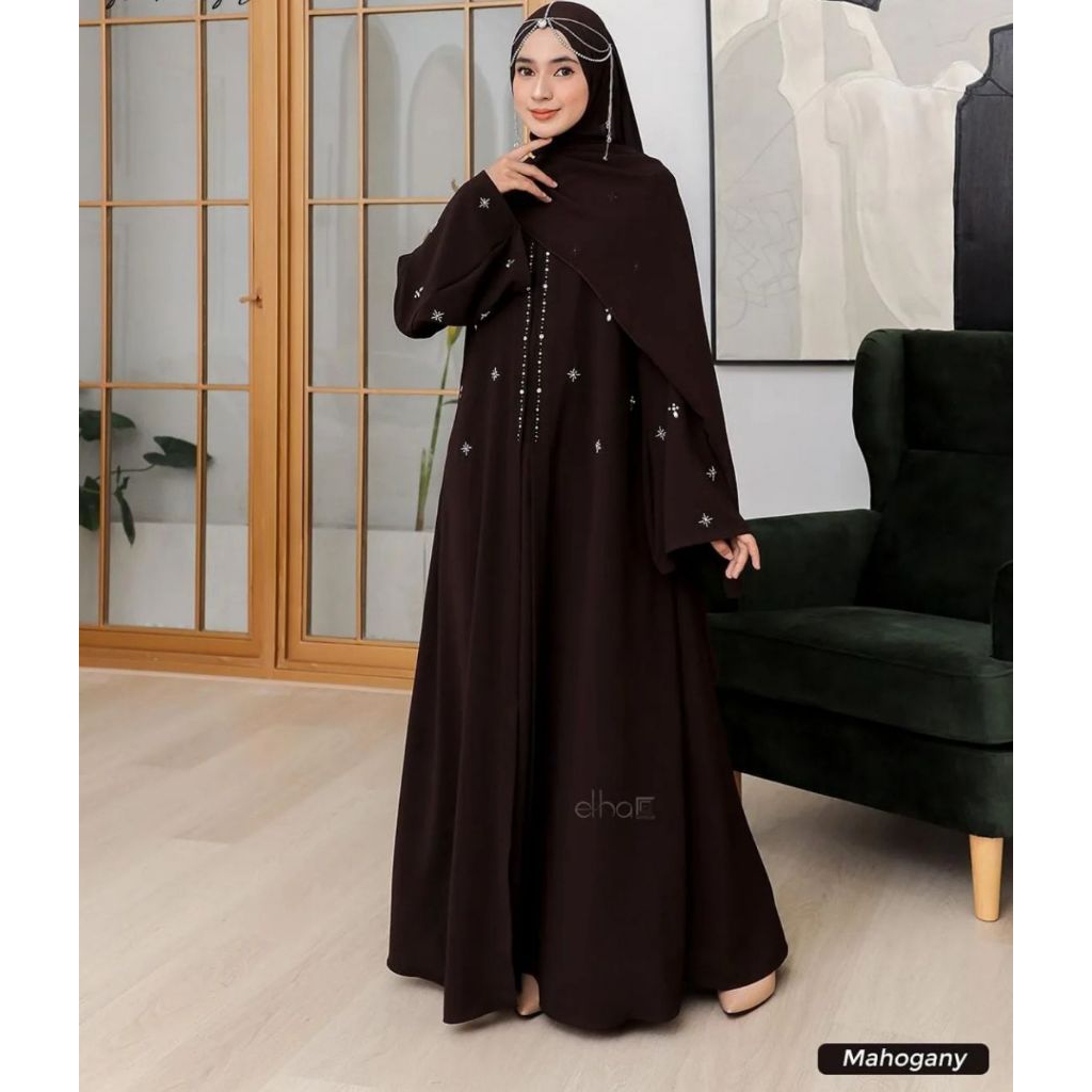 MECCA ABAYA TURKI TERBARU 2026 BAHAN CERUTY TULLE MIX BRUKAT APLIKASI PAYET GAMIS KONDANGAN ELEGAN