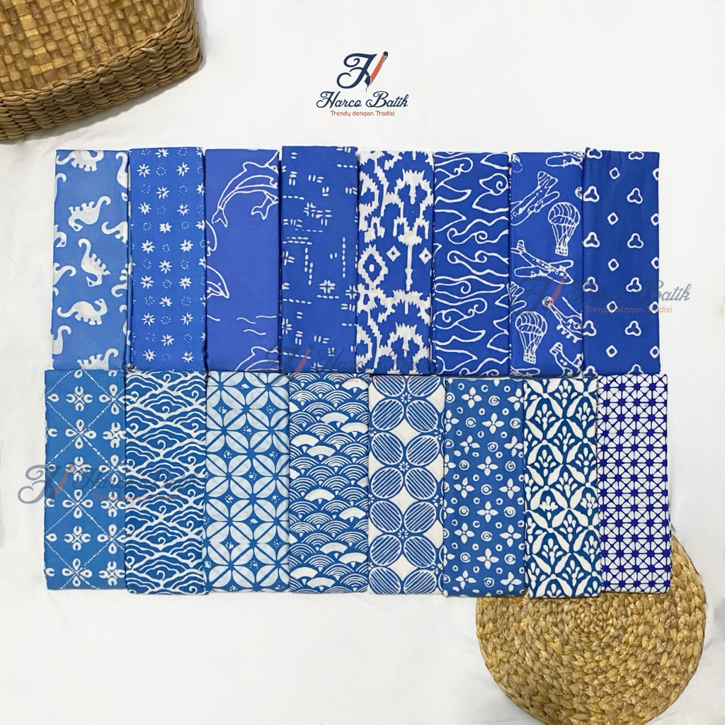 Kain Batik Cap Modern- katun premiun - Series Blue Sky - Biru Langit