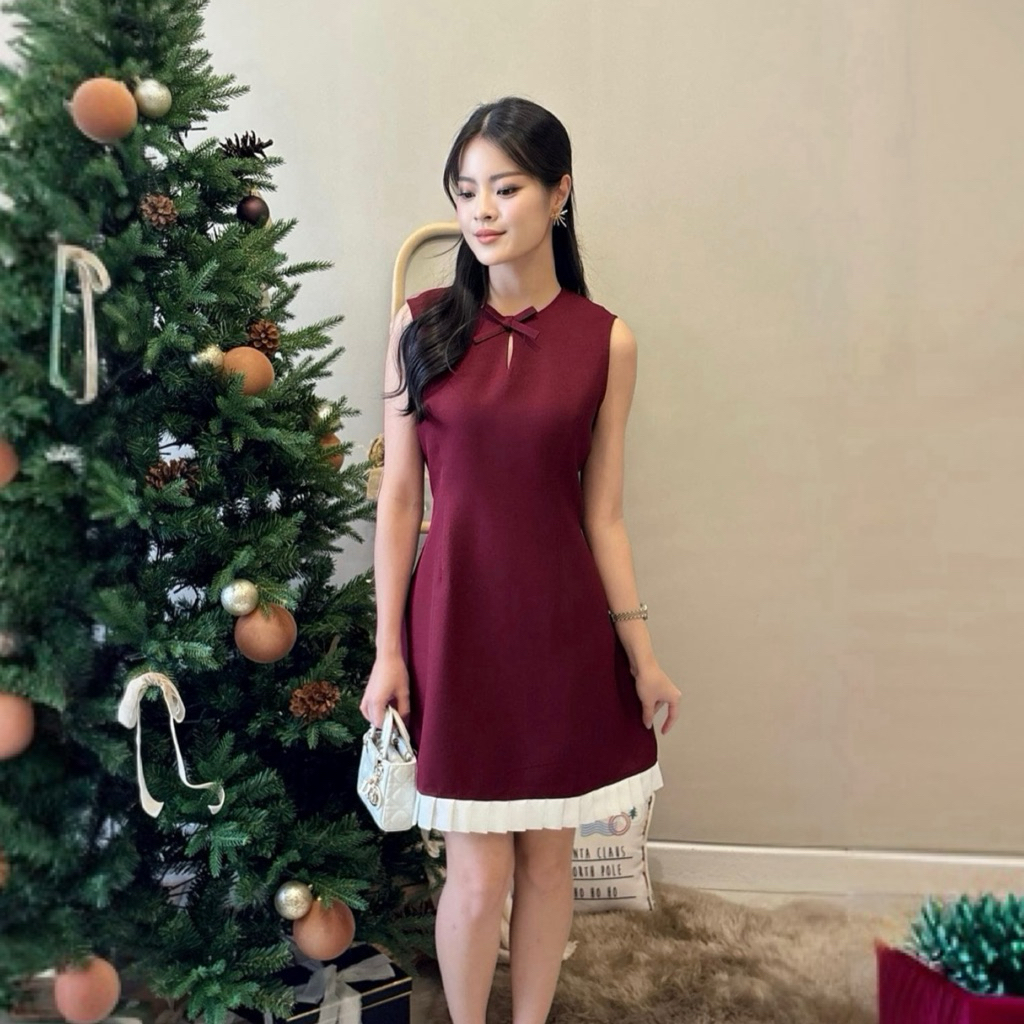 LILO Heori Dress | Dress Mini | Dress Two Tone Feminim | Dress Pendek Pita | Dress Coquette Wanita T