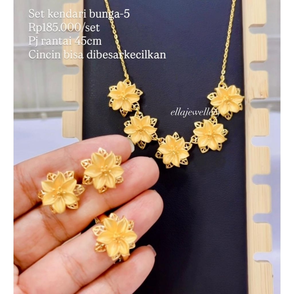 ellajewellery. set kendari bunga lapis. set perhiasan wanita titanium Rodhium tembaga xuping lapisma
