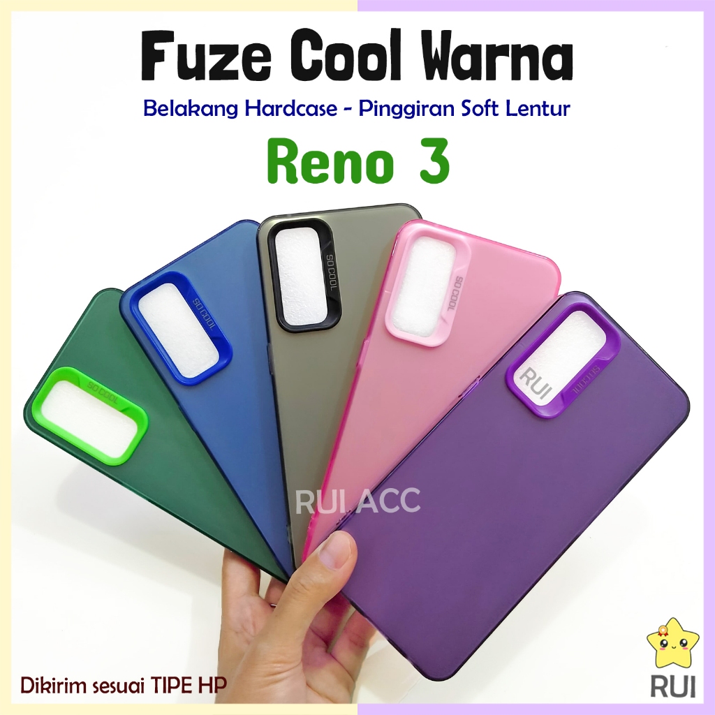 Case Fuze Cool WARNA Oppo Reno 3 Hybrid Plate Hardcase TPU IMD Plong Hijau Biru Ungu Pink Hitam