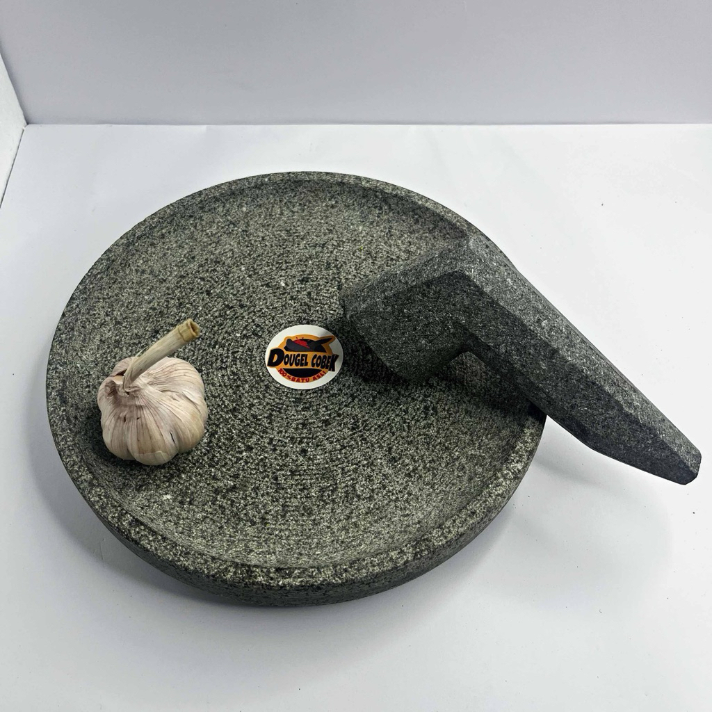 Cobek Batu Asli 24cm Anti Luntur GRATIS ULEKAN