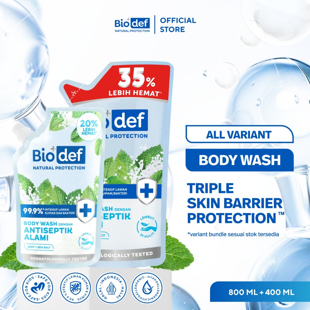 [BUNDLE] Biodef Antiseptik Body Mint Wash | Sabun Mandi Aman dan Halal | Gentle Body Wash PH Low 5.5