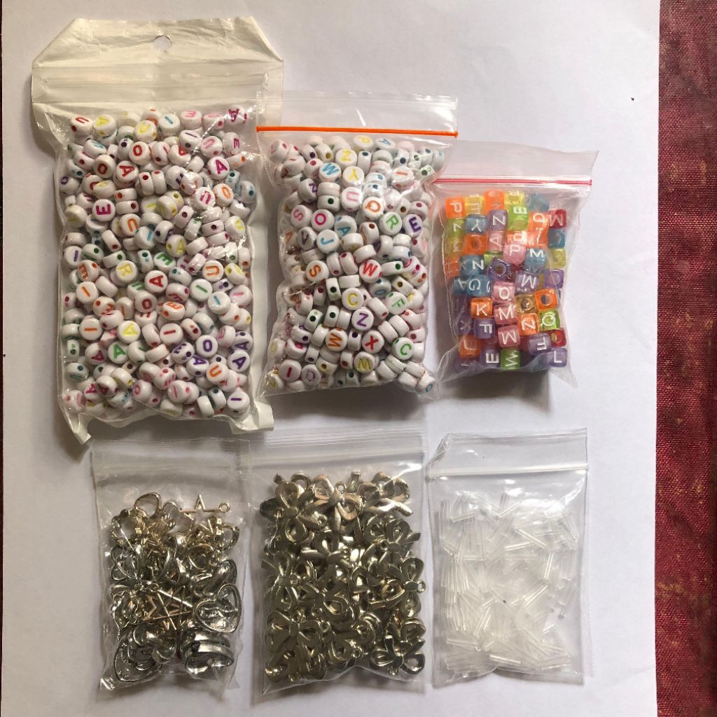 manik motte beads huruf / motte silver besi