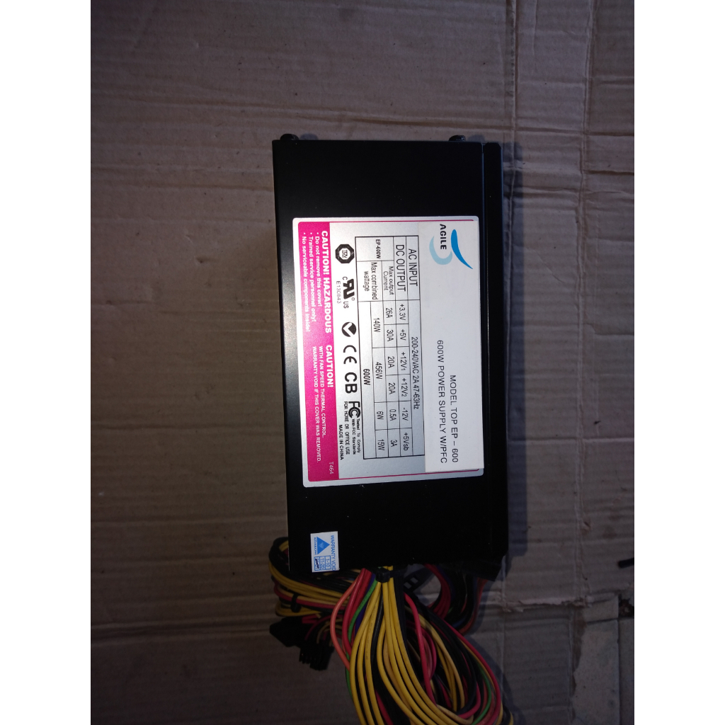 Power Supply Unit PSU Personal Computer PC CPU bekas Like New merk AGILE 600