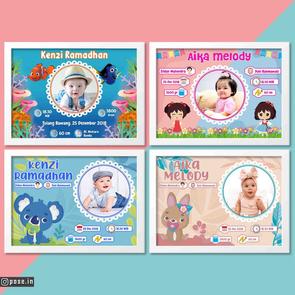 Cetak Photo Biodata Bayi Bingkai Kayu Mdf 20X30 cm