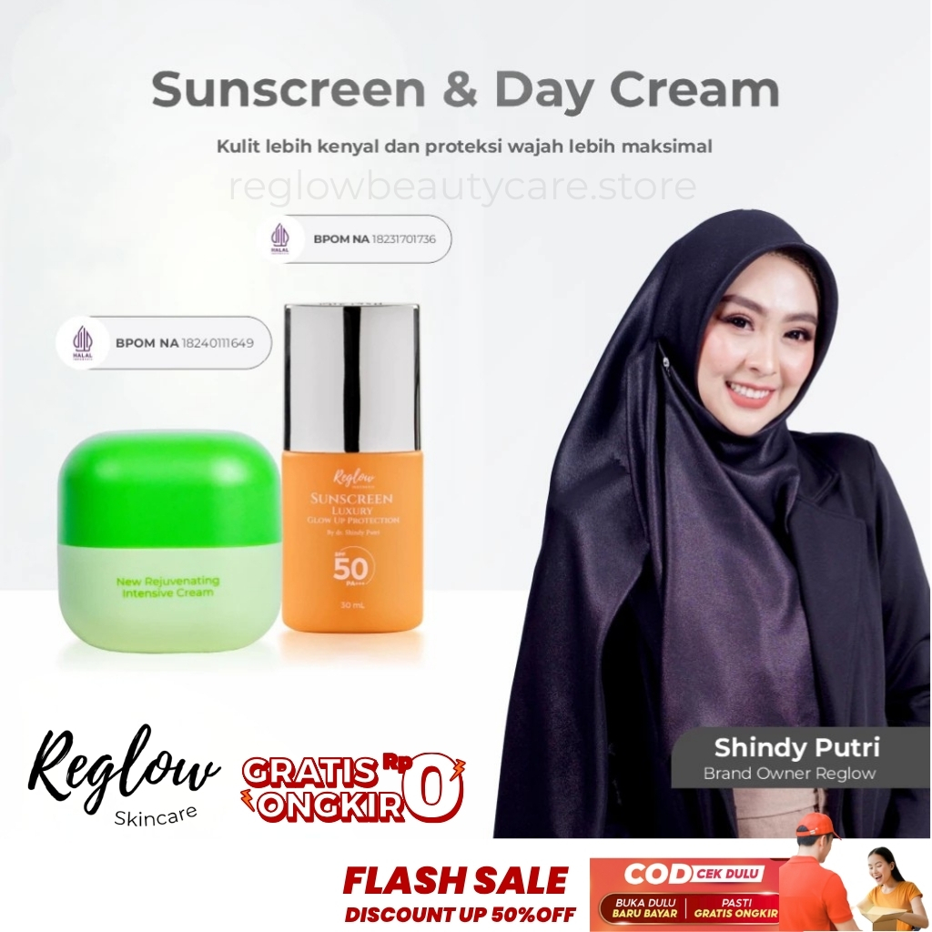Reglow Krim Siang Sunscreen Pemudar Flek Pencerah Wajah Glowing Aman Bumil Busui BPOM Resmi