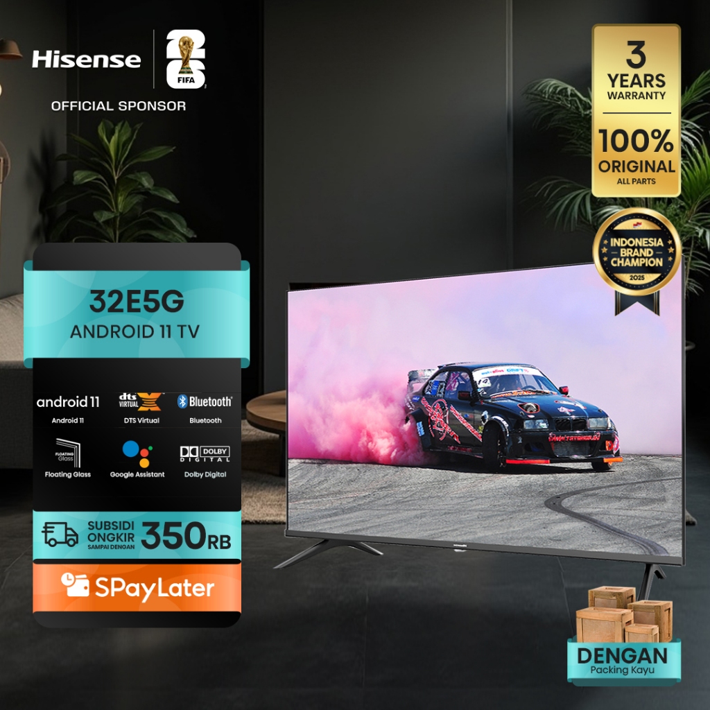 (PACKING KAYU) Hisense TV 32E5G OS 11 Android Smart TV 32 inch HD Bazelles Design DTX V X & Dolby Au