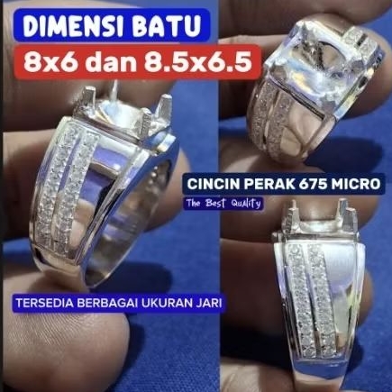 Cincin perak pria batu akik ukuran 8x6 model terbaru elegan dan mewah