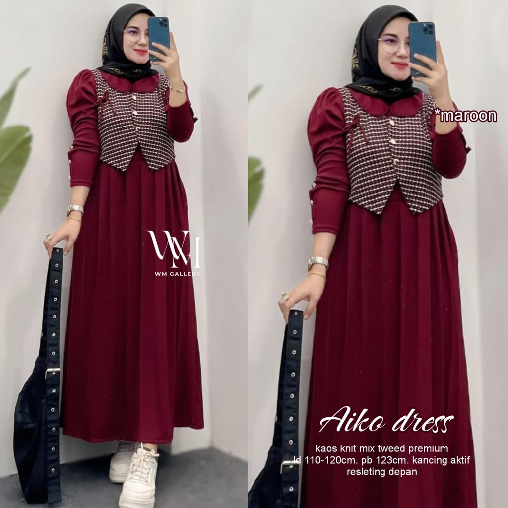 AIKO DRESS BY WM GALLERY dress gamis kaos knit mix tweed premium LEVILA MAXY DRESS MOTIF BULU BY EDE