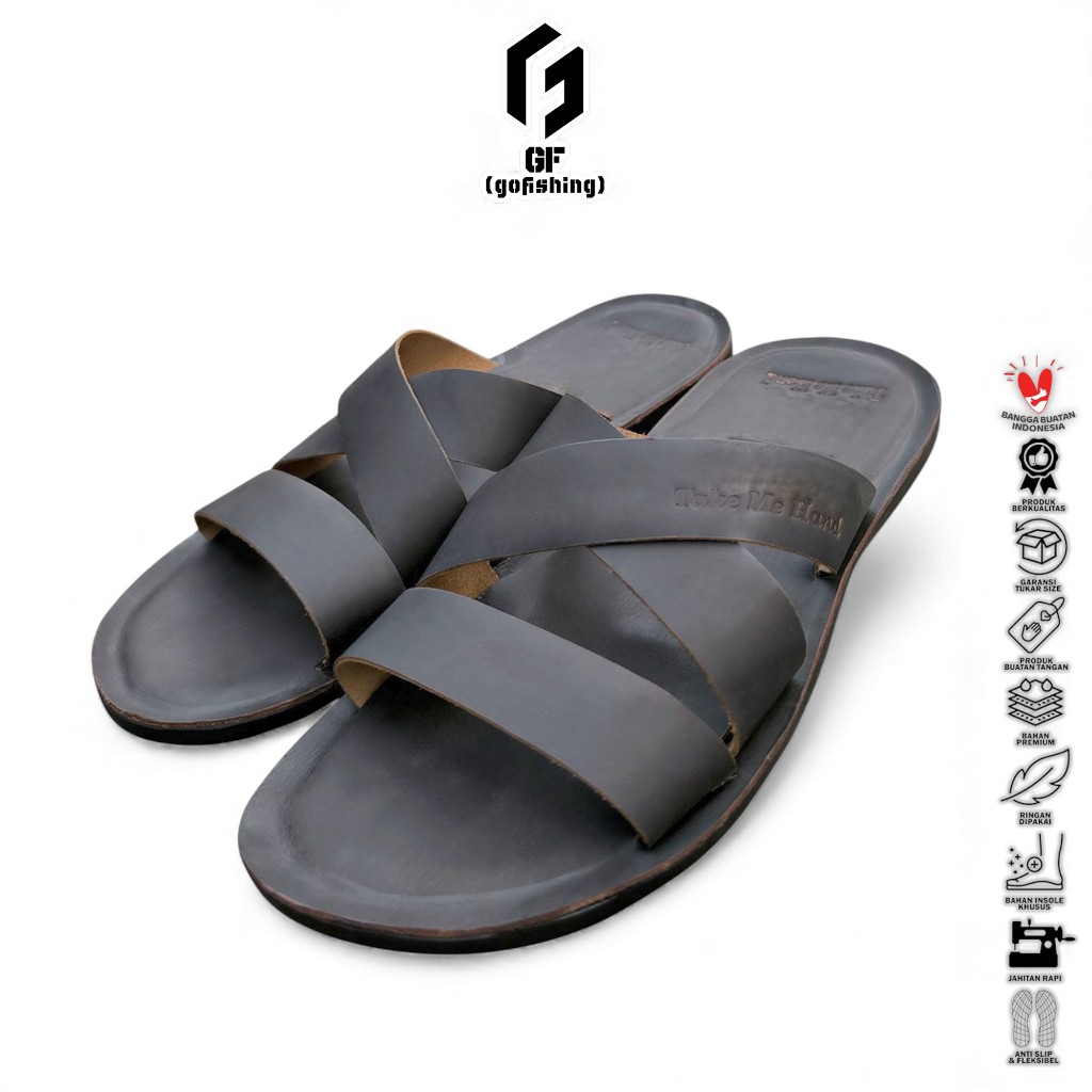 GF Sandal Pria Sandal Cowok (Sandal Kulit Sapi) Sandal Slide SD-04 Kulit Sapi Asli