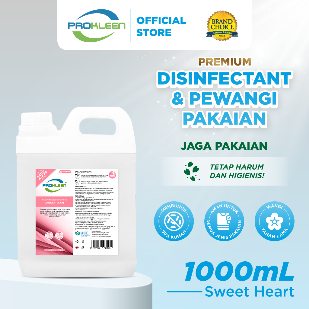 PROKLEEN Fabric Spray Antibacterial PREMIUM Grade A Parfum Laundry 800mL (+Bonus isi 25%)