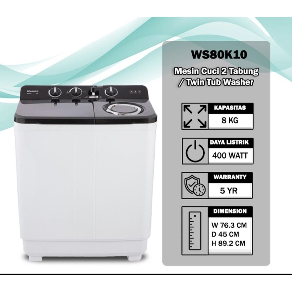 MESIN CUCI HISENSE 2 TABUNG 8KG WS 80K10