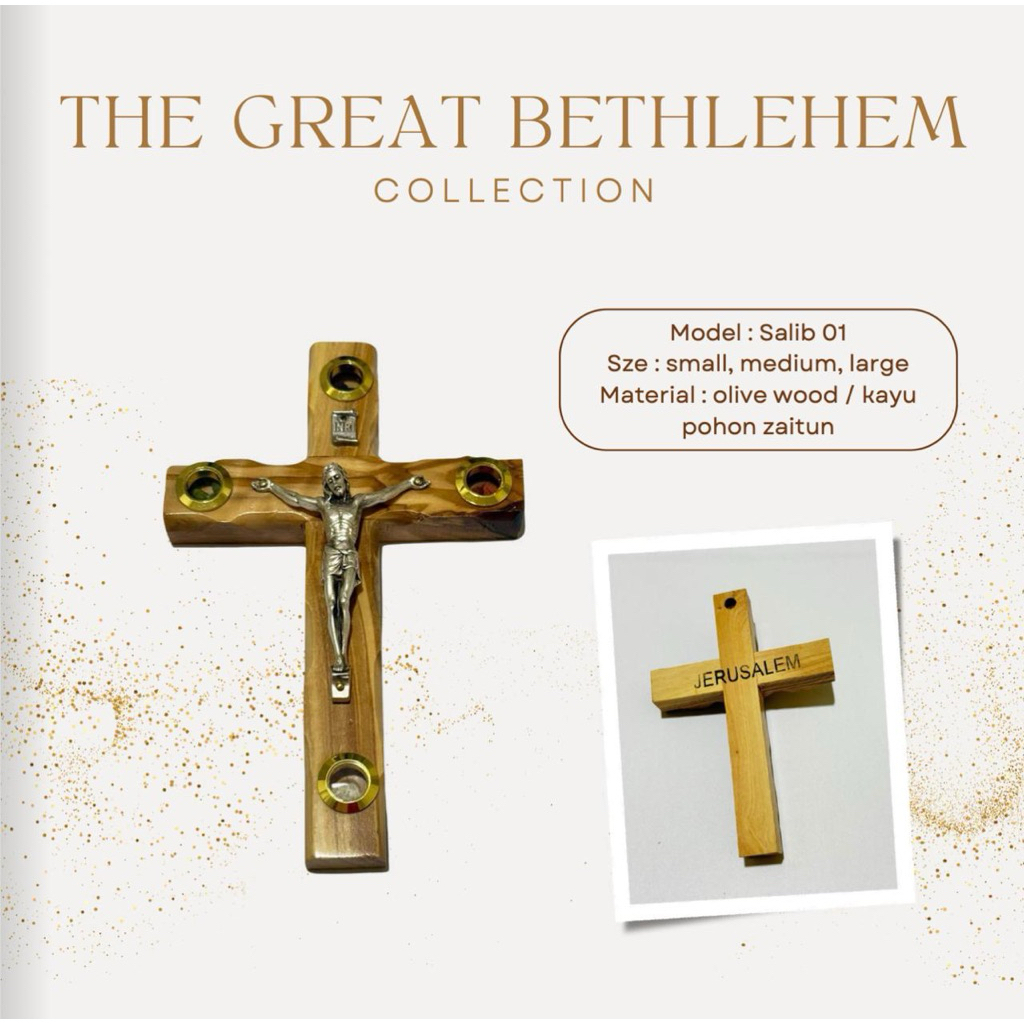 SMALL-MEDIUM Salib 01 Kayu Zaitun Bethlehem Asli – Handmade Tanah Suci | Ukuran 12–34 cm