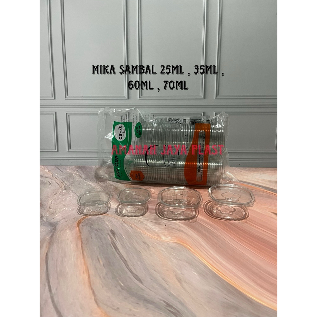 (50pcs) Mika Sambal 25ml , 35ml , 60ml , 70ml , 90ml , 100ml / mika Saos Sambal Tebal tutup Sambung
