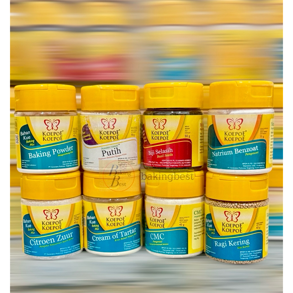 <COD> BAHAN KUE TERLENGKAP  Koepoe Baking Powder, Putih,Cream Tartar,Natrium Benzoat,CMC,Citroen