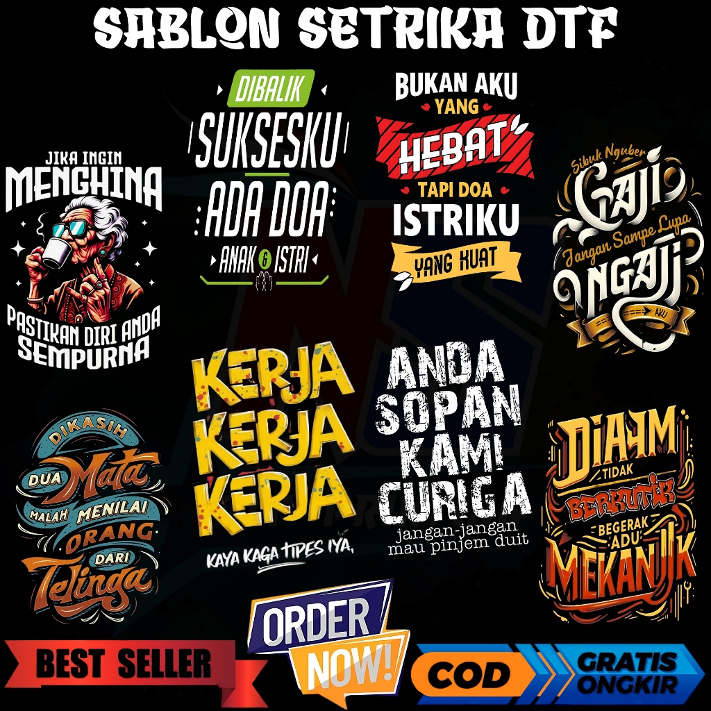 SABLON SETRIKA STIKER DTF - TEMA KATA-KATA BIJAK UKURAN A5/A4/A3