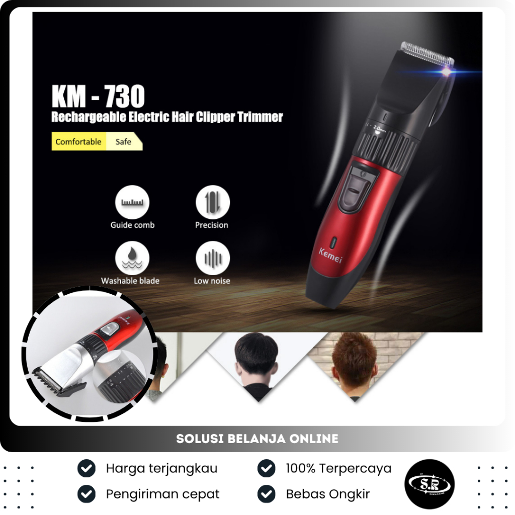 Alat potong rambut Listrik Carger Kemei Mesin Cukur Rambut Kumis & Jenggot