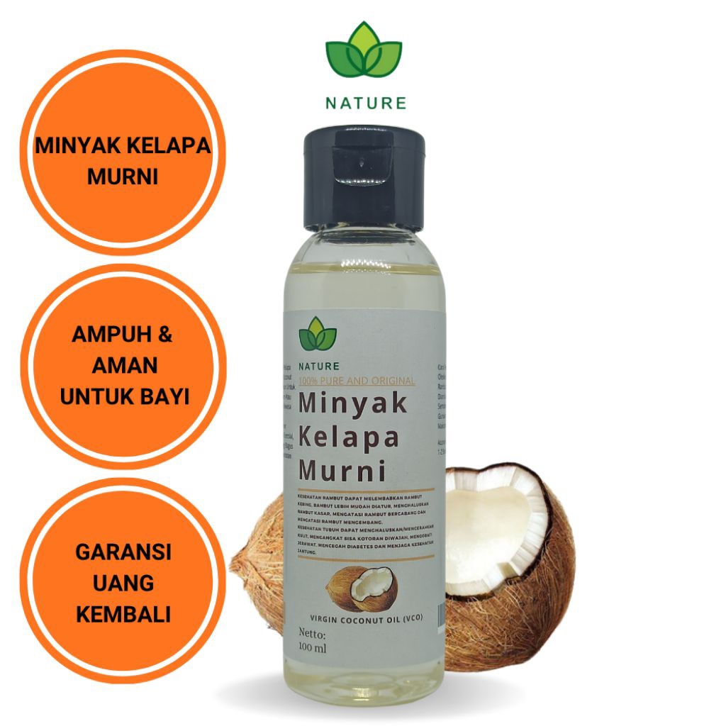 VCO Nature | Minyak Kelapa Murni - Pelembap Kulit Wajah Glowing, Minyak Rambut, Ruam Bayi & Kulit Se
