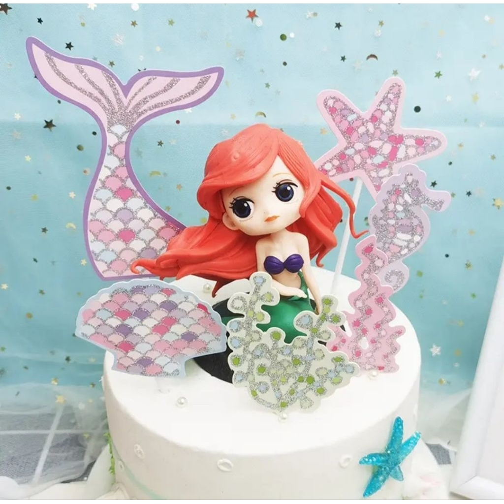 Topper Mermaid Gliter Ekor Ikan Duyung Untuk Dekorasi Kue Ulang Tahun