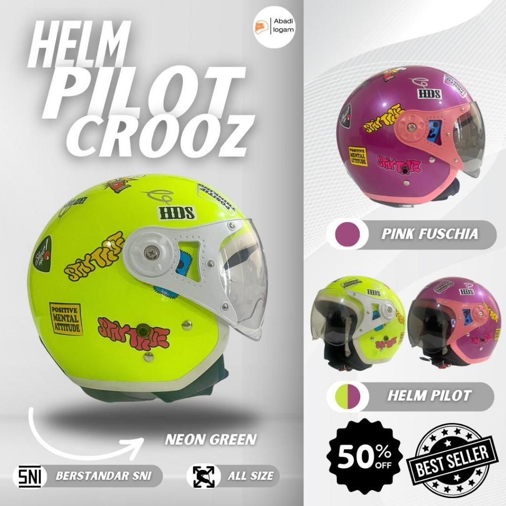 Helm Bogo Classic Dewasa HDS HELMET Pria Wanita Model Pilot Hijab Crooz Terbaru SNI Cepol