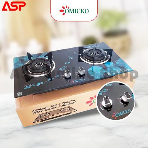 Kompor Gas Kompor Tanam Kaca Gas Stove Tempered Glass 2 Burner OMICKO 2 Tungku
