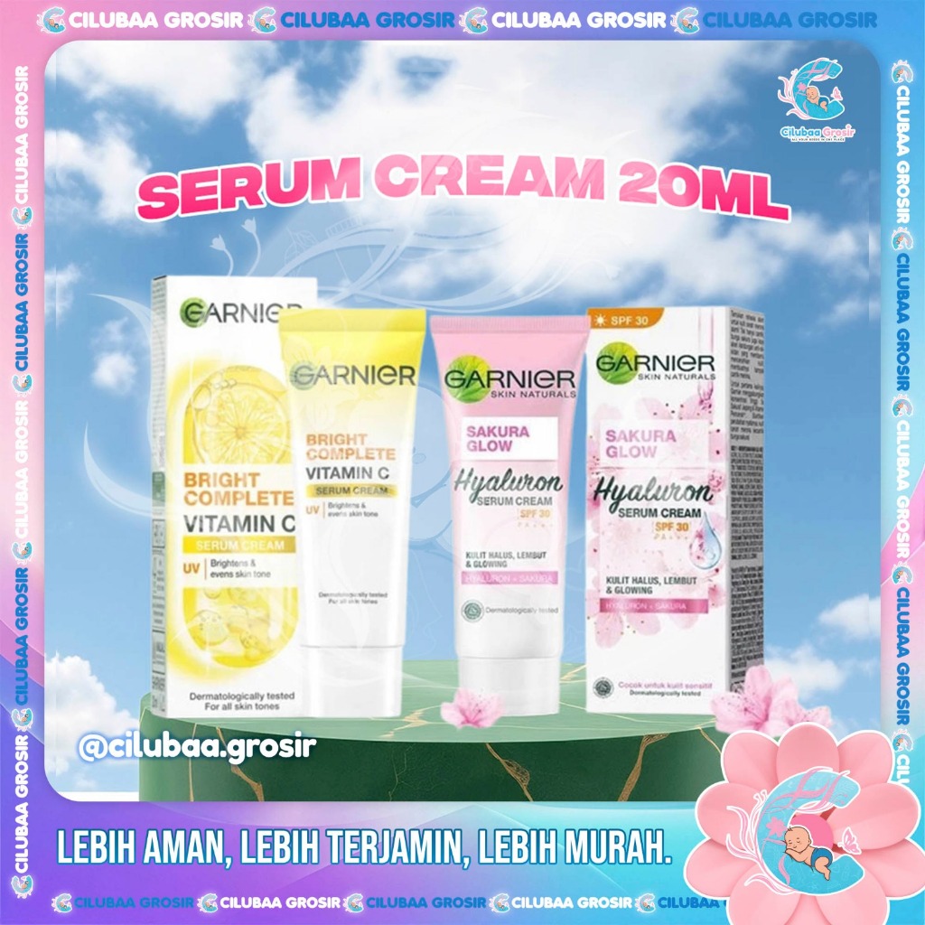 Garnier Serum Cream 20mL || Bright Complete VitaminC || Sakura Glow Hyaluron || Mencerahkan Wajah ||