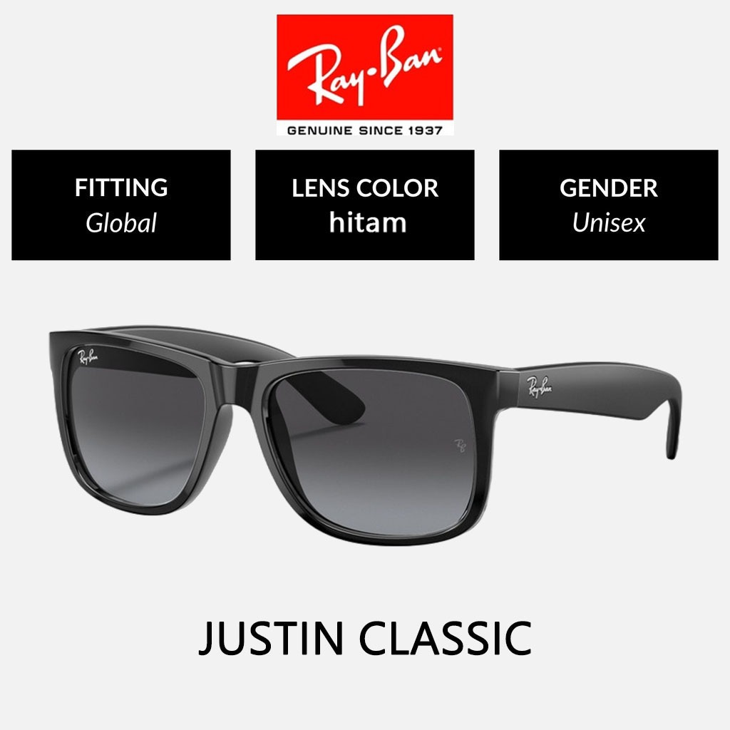 100% Original kacamata Ray-Ban Sunglasses Wayfarer Justin RB4165 Global Fitting men/women/ori