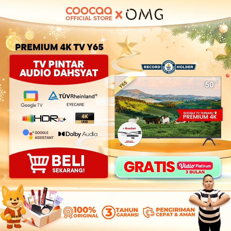 [+BRACKET] NEW COOCAA TV 50 inch Y65 - 4K GOOGLE TV  - Dolby Audio - Eye Care - HDR10 - Find Remote 