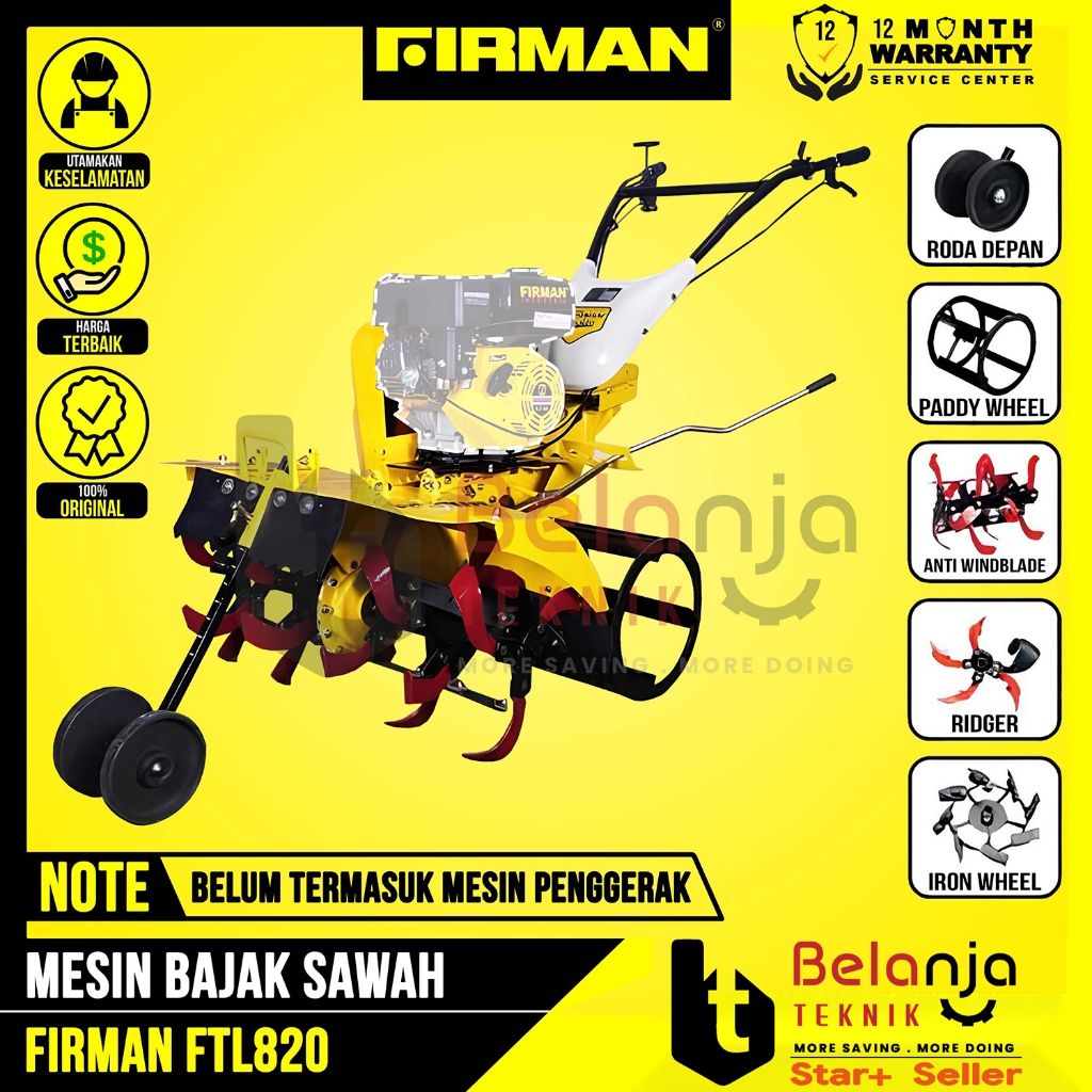 Mesin Bajak Sawah Basah Kering FIRMAN FTL 820 Double Gardan Cultivator Tiller FTL820 Unit Only